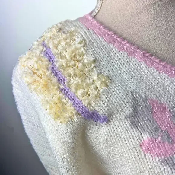 Vintage 80s Pastel Knit Sweater M – Whimsigoth Coquette Cottagecore Halloween - Picture 7 of 8